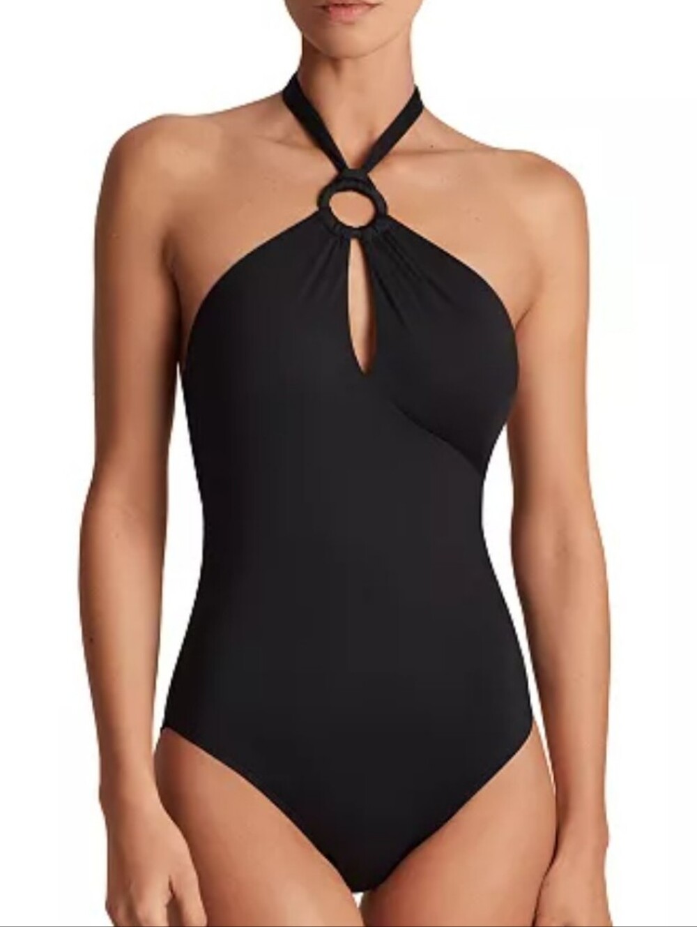 LAUREN Ralph Lauren Black Halter One-Piece Swimsuit with Ring Detail NWT Size 14